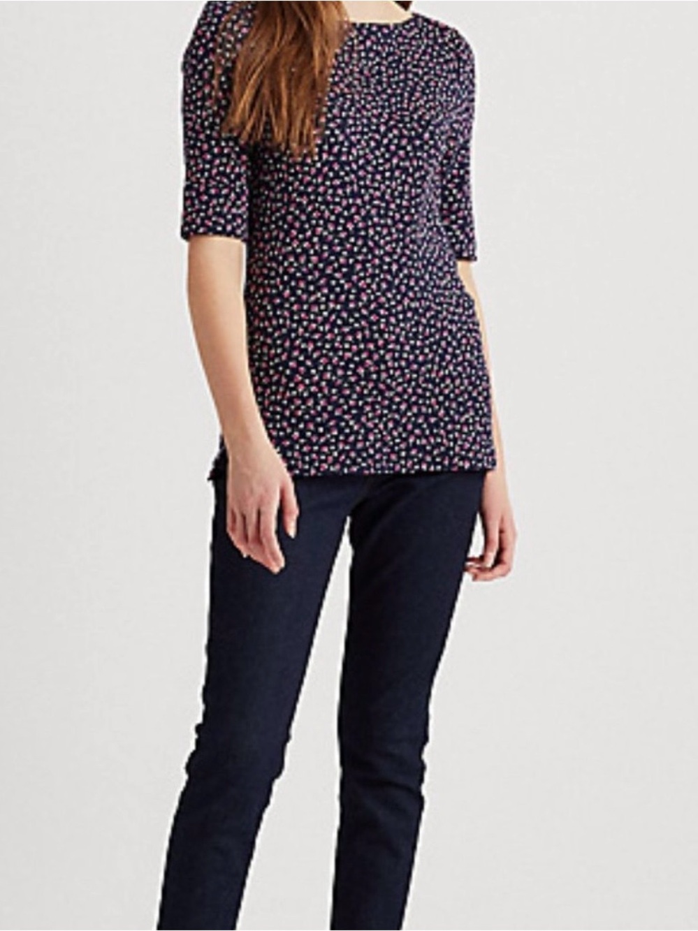 Lauren Ralph Lauren Navy Blouse with Pink Floral Print